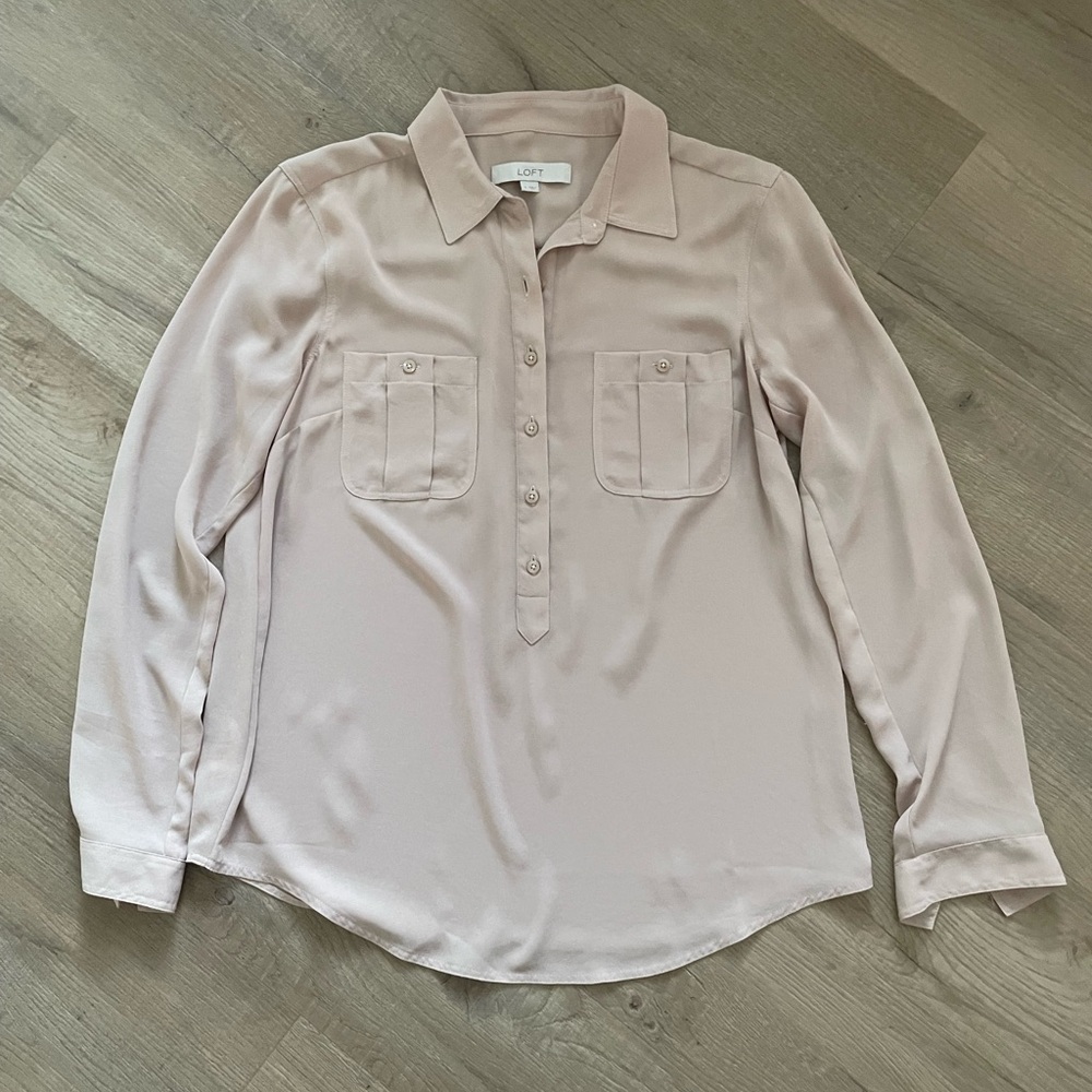 LOFT Taupe Collared Blouse